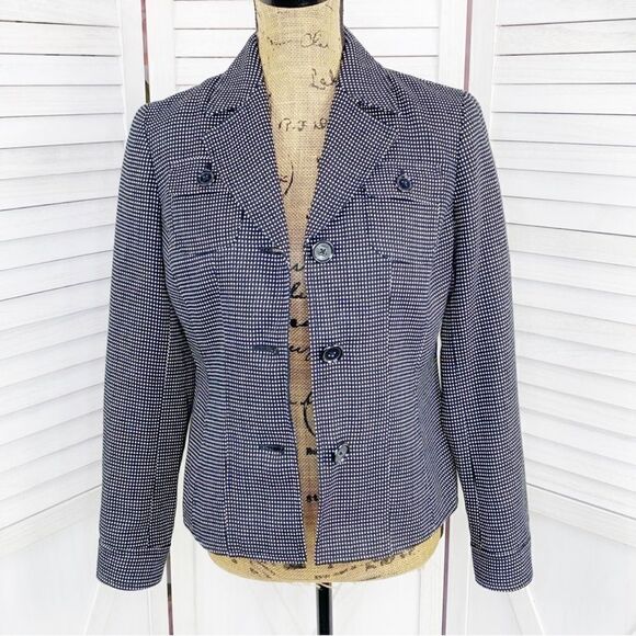 Jones New York Swiss Dot Knit Blazer Jacket Black White 4P - Picture 1 of 15